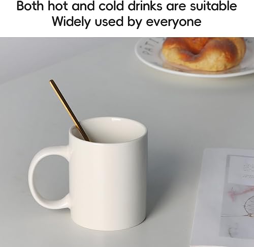 Miniatura 3 de Smilatte - Taza de café de porcelana de 11 onzas, taza clásica de cerámica con Hanlde para té de capuchino con leche, color blanco