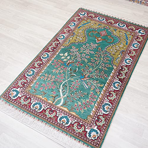 Yuchen Rug Prayer Silk Rug 3X5 Green Hand Woven Traditional Tree Vintage Luxury Silk Area Rug For Bedroom #TOP3
