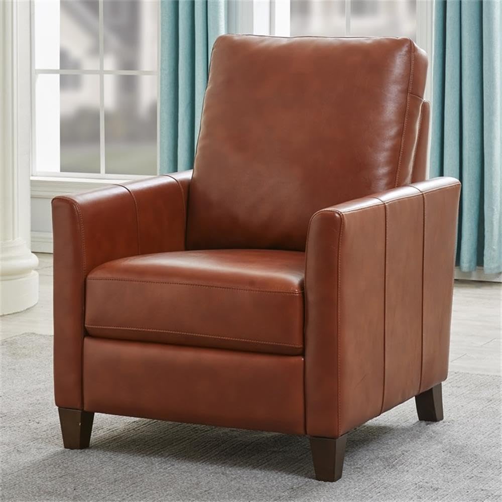 Penny Caramel Brown Faux Leather Modern Push Back Recliner