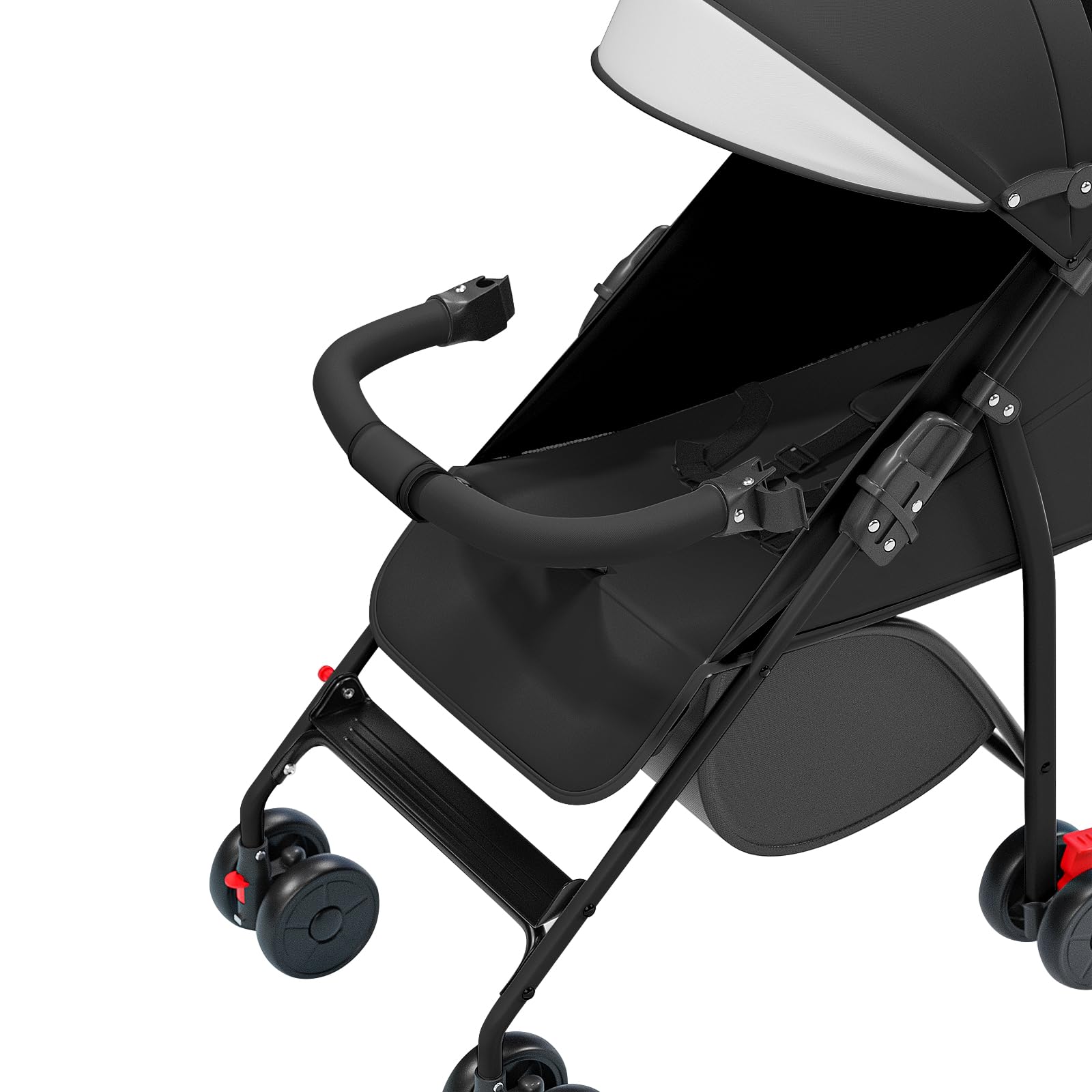 Passeggino Leggero e Compatto, Ultra Leggero, Reclinabile, Posizione Lettino, Pieghevole a Parasole, Capottina Regolabile - dalla Nascita a 22 Kg, Cuscino in Cotone + Zanzariera, Nero