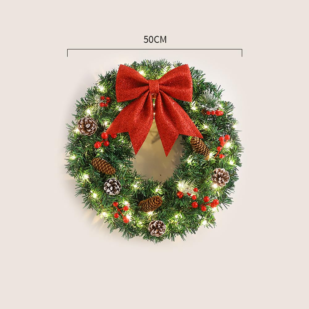 Couronne de Noël pour Porte, Couronne de Noël extérieure, Couronne de Noël à Piles, couronnes de Noël avec lumières, alimentée par Batterie et réutilisable. (50cm)