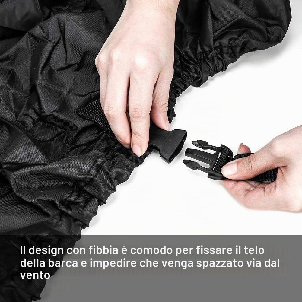Copertura per Barca Impermeabile, 600D Oxford Tessuto Telo Copri per Barche, per Scafo a V, Tri-Scafo, Barca da Sci da Pesca, Nero 636x332cm