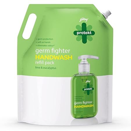 Godrej Protekt Germ Fighter Handwash Refill Pack | Lime & Eucalyptus | Germ Protection & Soft on Hands - 1500 ml