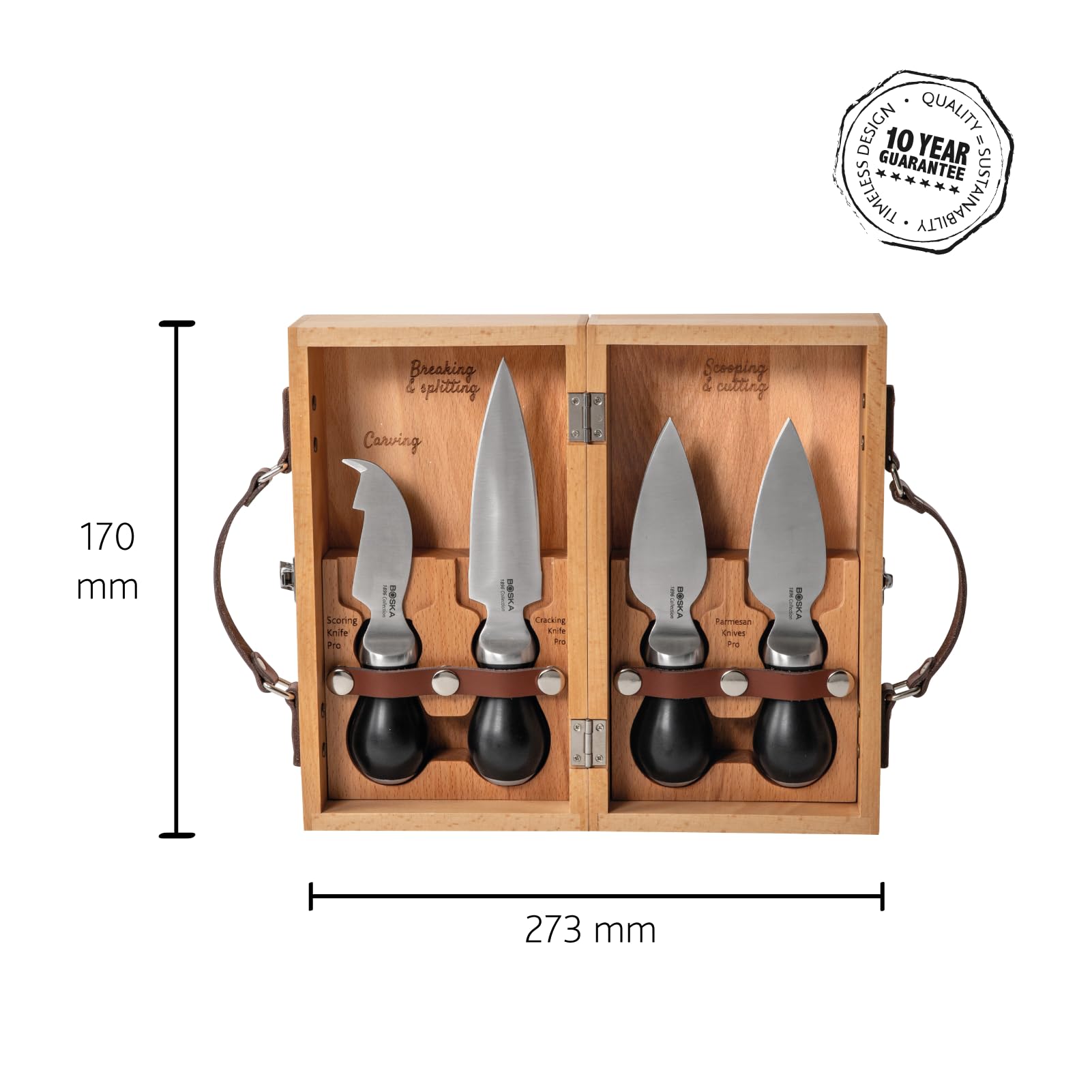 BOSKA Cheesemongers Parm Set Pro/Coltelli da formaggio professionali/Per parmigiano/Acciaio inossidabile di alta qualità/Coltello ergonomico/Taglierino e 2 coltelli da parmigiano
