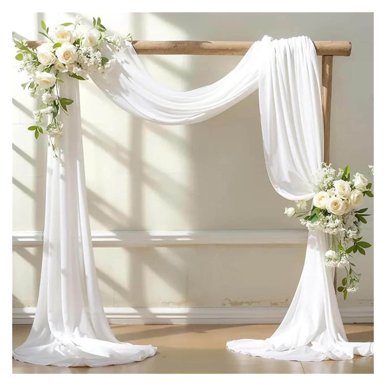 Vorhang für Hochzeitsbögen, durchscheinend, Chiffon, Hintergrundvorhang für Zeremonie, Dekoration, 70 x 400 cm, weiße Vorhänge für Veranstaltungsdekoration, 2 Stück