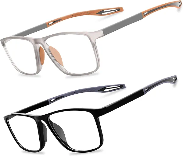 JixGien 2 Pack Reading Glasses for Men，Sports Style Blue Light Blocking Readers with Anti Glare Filter Lightweight Eyeglasses