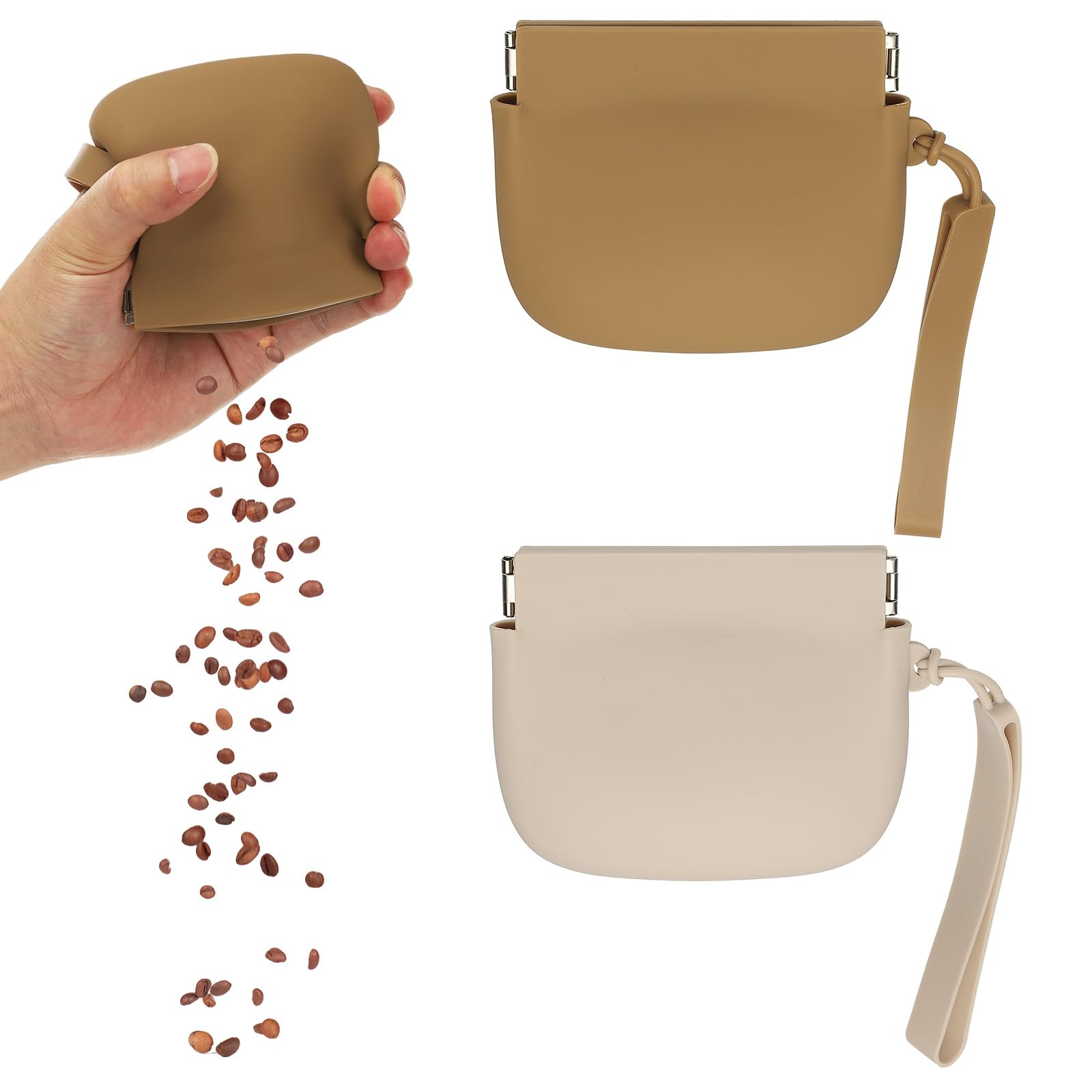 Silikon-Leckerli-Tasche für Hunde, automatischer Verschluss, Taschengröße, tragbare Tasche für Hund und Katze, 10,2 x 7,6 cm (Braun/Beige, 2 Stück), für Reisen / Training / Spazierengehen
