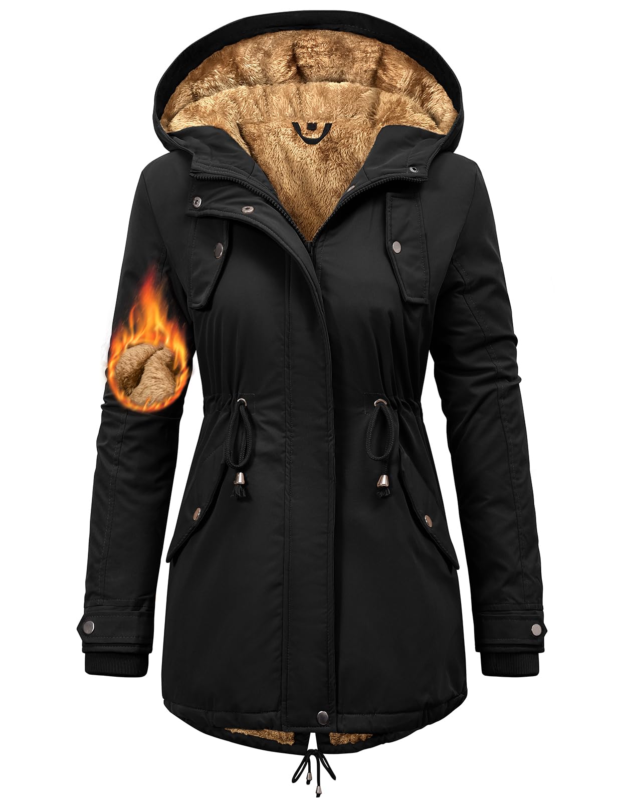 Nadeer Manteau Femme Hiver Polaire Chaud Veste Parka Manteau à Capuche Manches Longues Blouson Zippé Outercoat avec Poches