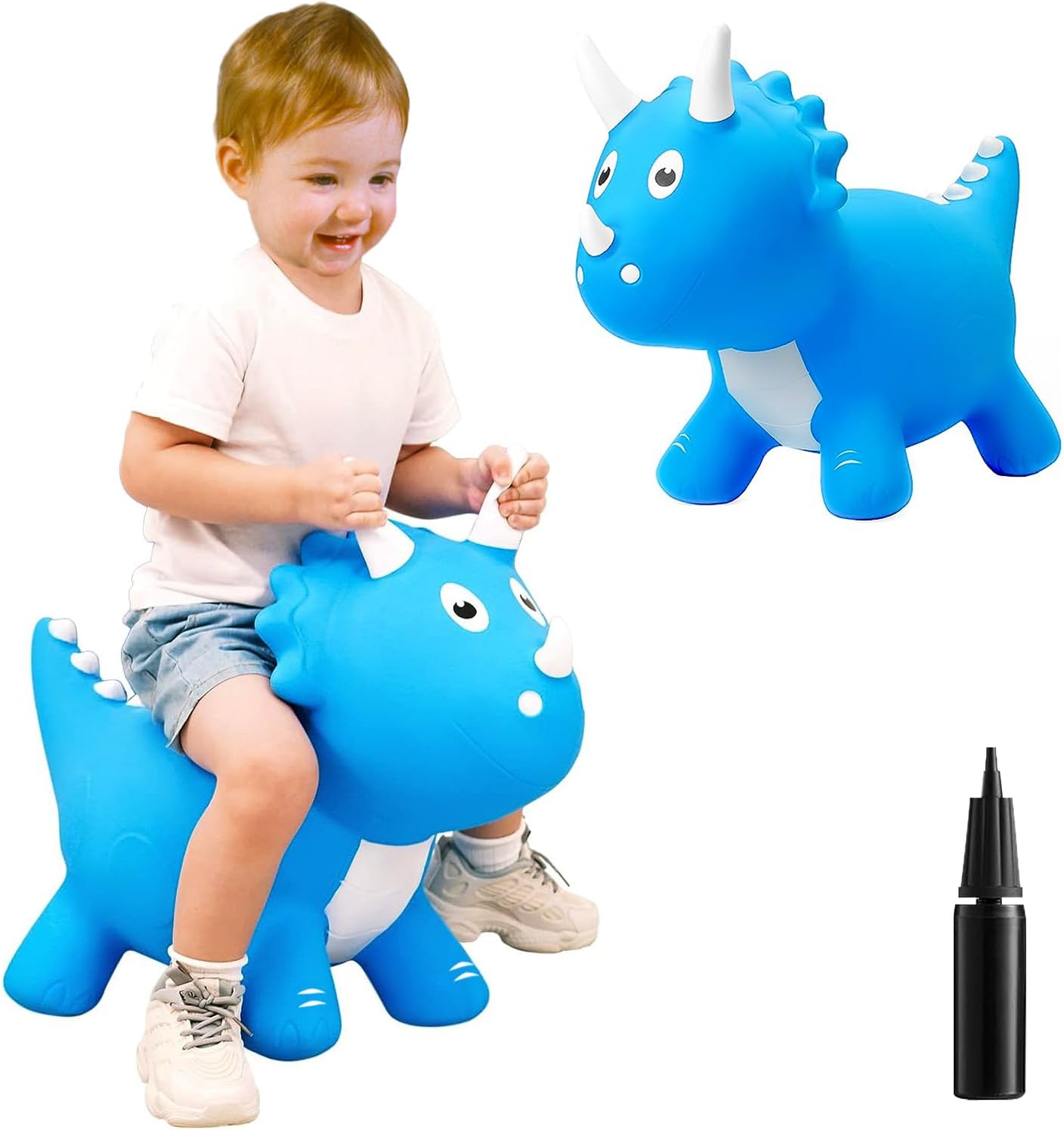 ZHUYNXIR Inflatable Bouncy Dinosaur Toy, Jumping Dinosaur Toy, Kid Favorite Jumping Toy.Perfect for Birthday (Hopper Dinosaur Blue).