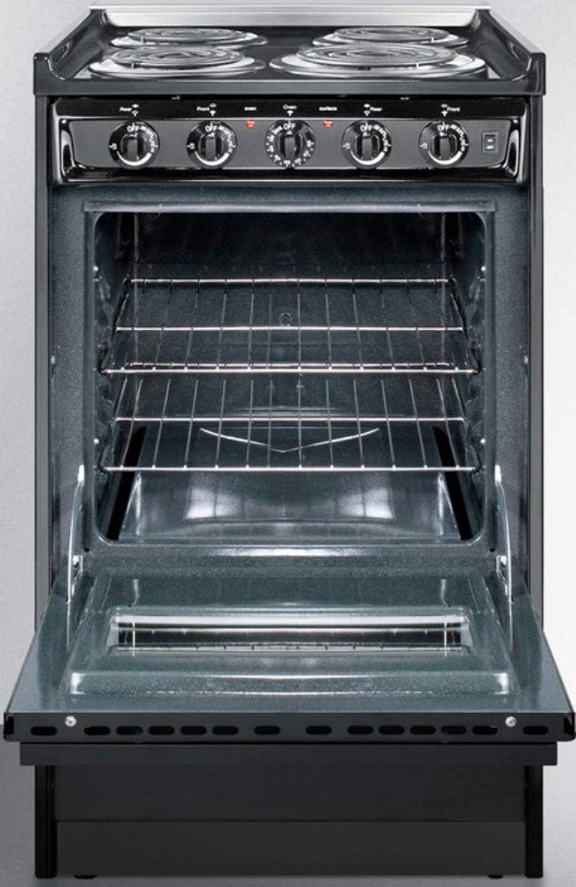 Summit Appliance TEM110CR 20" Wide Slide-In Electric Range, Black, Chrome Drip Pans
