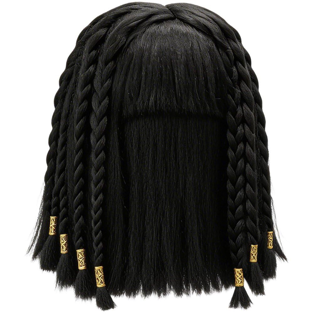 Perruque de Cléopâtre noire avec tresses et frange pour déguisement et cosplay femme