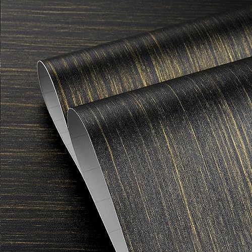 YENHOME 17.7"X118" Black and Gold Wood Contact Paper Peel and Stick Wallpaper Wood Grain Contact