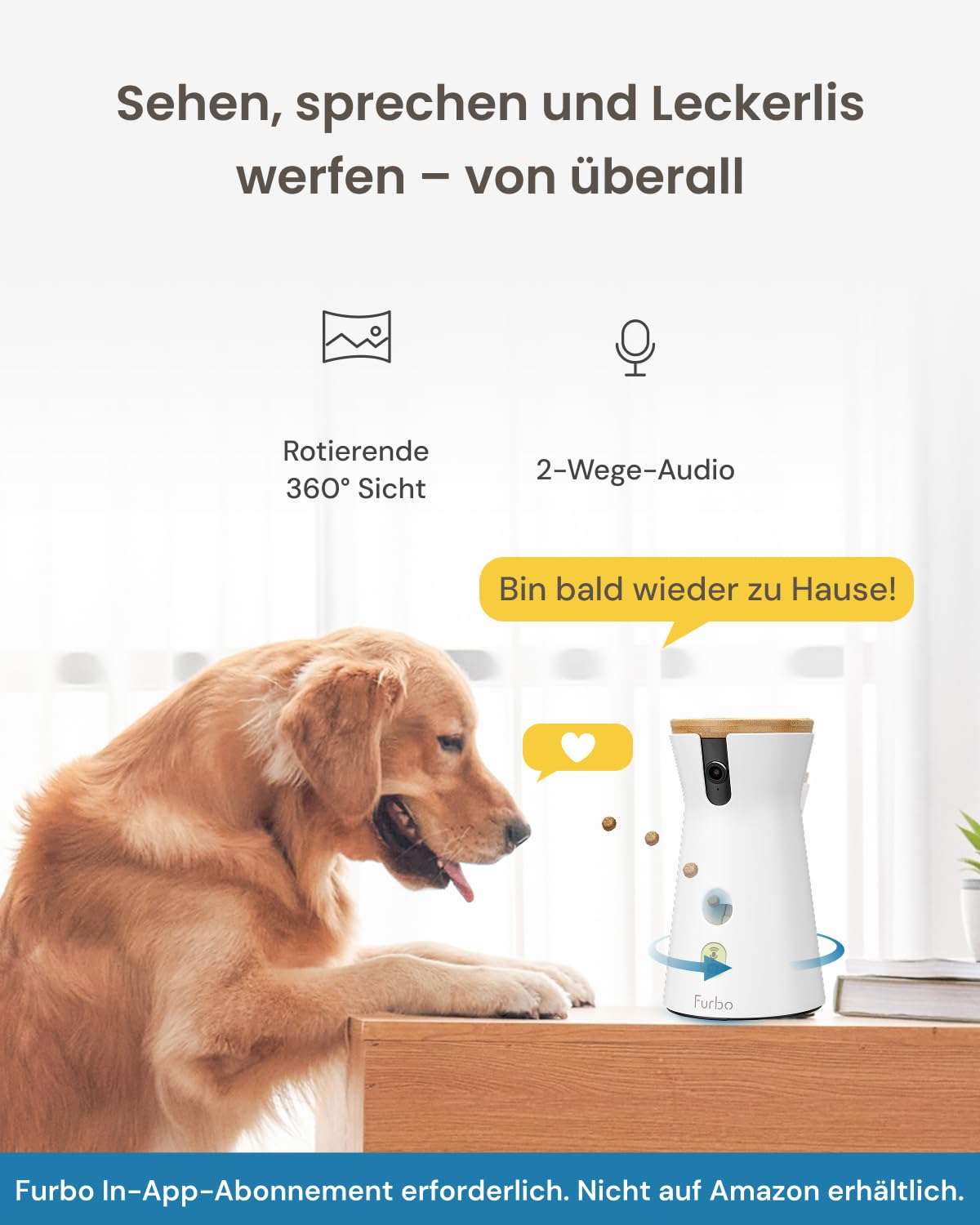 Furbo 360° Hundekamera [ABO ABSCHLUSS ERFORDERLICH] – Smarte Haustierkamera mit Leckerliwurf, 1080p Full HD, 2-Wege-Audio & Farbnachtsicht (3 Monate Mindeslaufzeit)