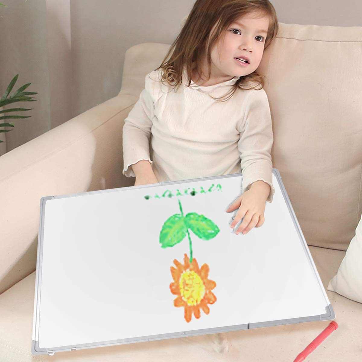 GOPLUS Magnetisches Whiteboard, 70 x 50 cm, Magnettafel mit abnehmbare Stiftablage, 3 schwarz Whiteboard Marker, 2 Magnete und Board Radiergummi, trocken Magnetpinnwand für Schule, Heim & Büro