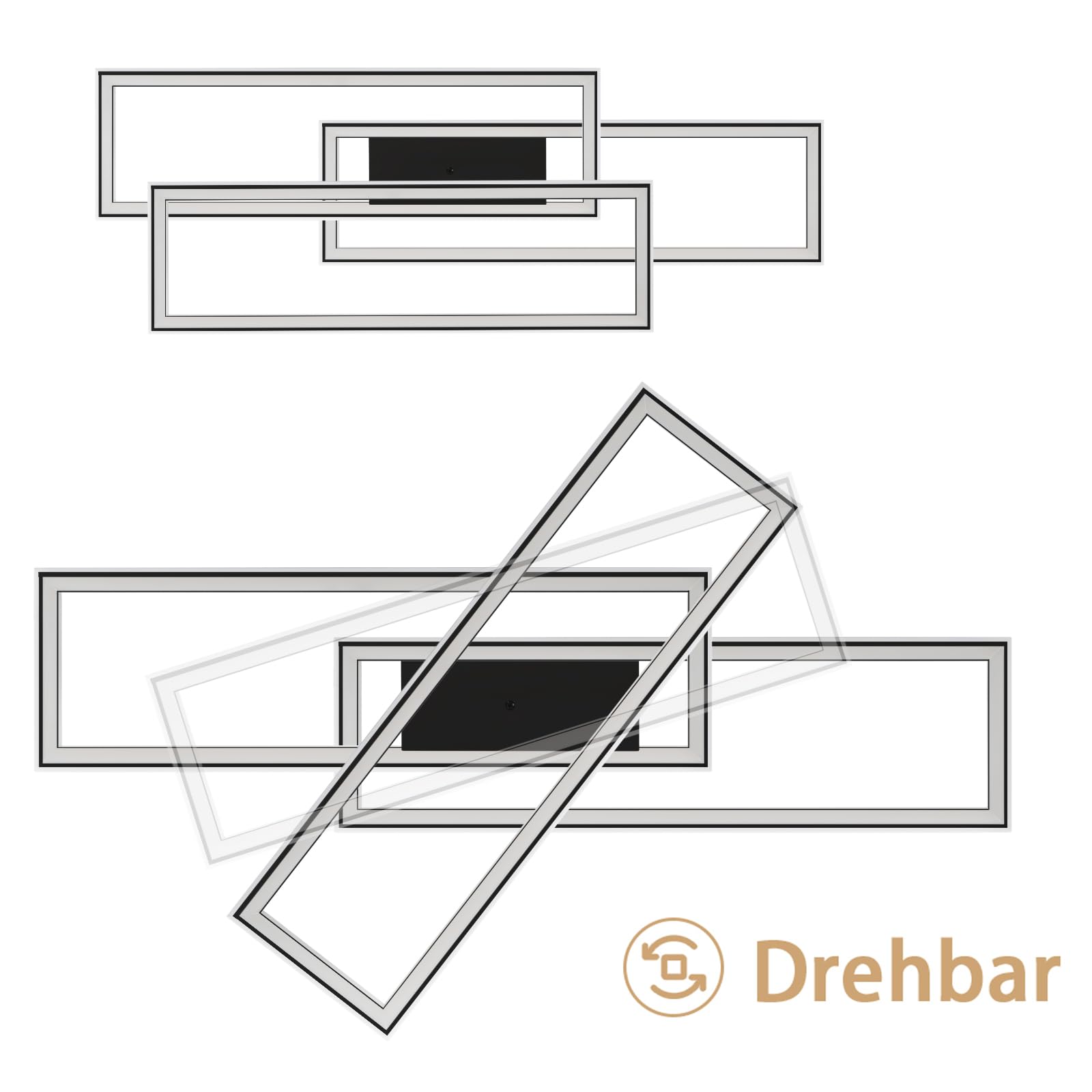 Homefire Deckenleuchte LED Deckenlampe Wohnzimmer 50W Schwarz Dimmbar RGB