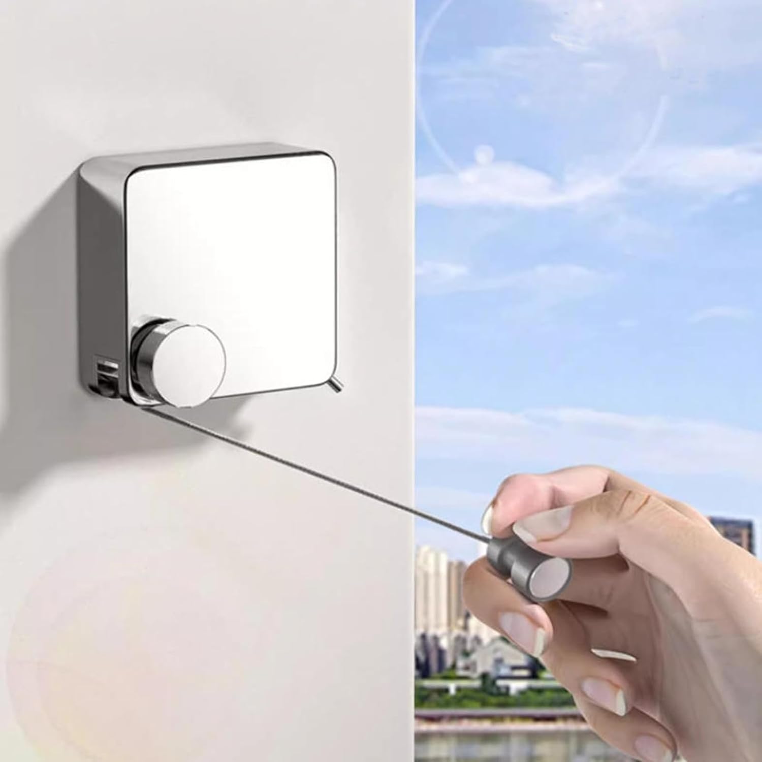 Retractable Clothesline Invisible Clothesline Indoor Clothes Drying No Need Punching Extension Contraction Laundry Clothes Drying Line(Silver)