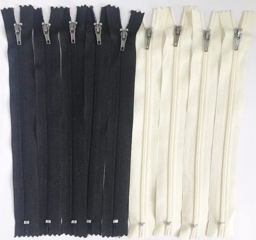 (40 Zip) SOFTSWISS Premium Invisible Zipper #3 with Metal Puller for Pants, Frocks, Plazzo, Dresses, Works, Size 8 Inch/20cm (Pack of 40 Zip) Black 20 / Cream 20