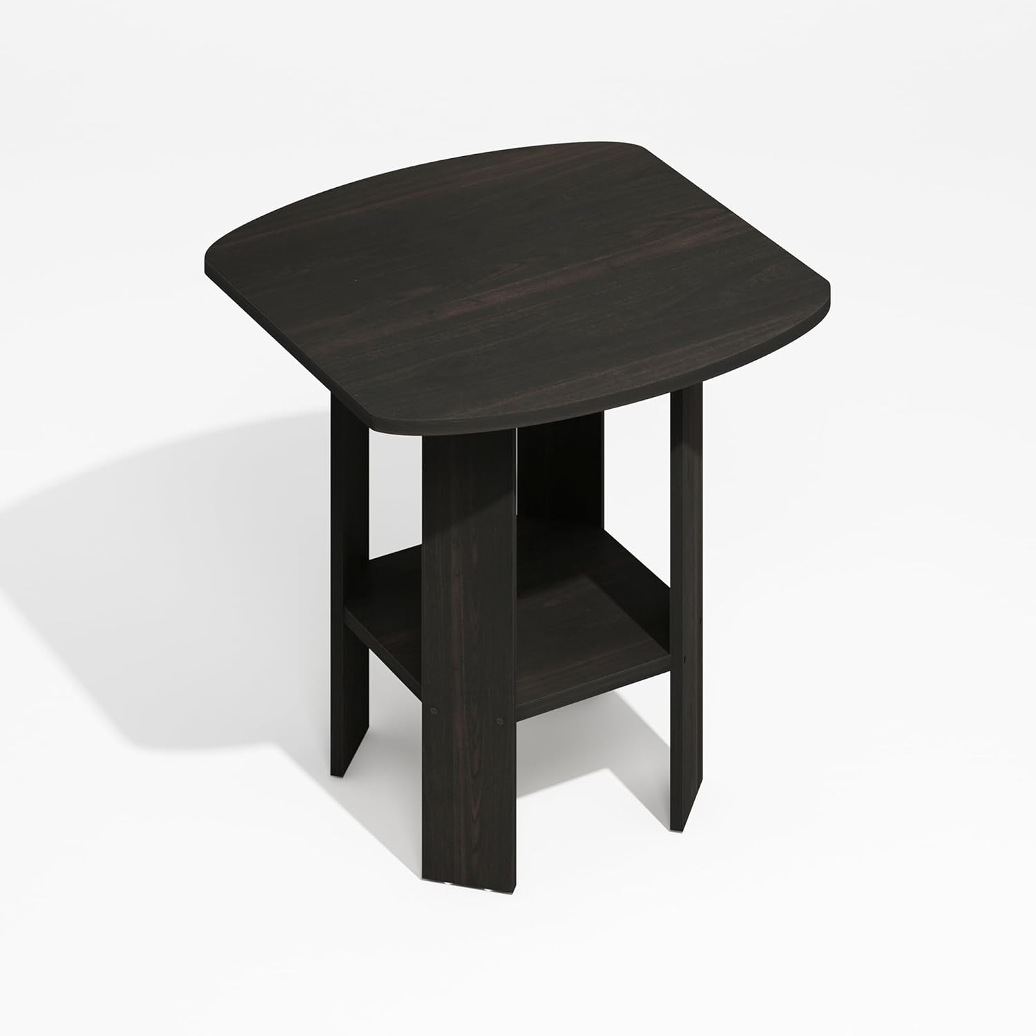Furinno Modern Side Table, Square Round Corner End Table with Storage Shelf, Night Stand, Bedside Table, for Living Room, Bedroom, Black Espresso