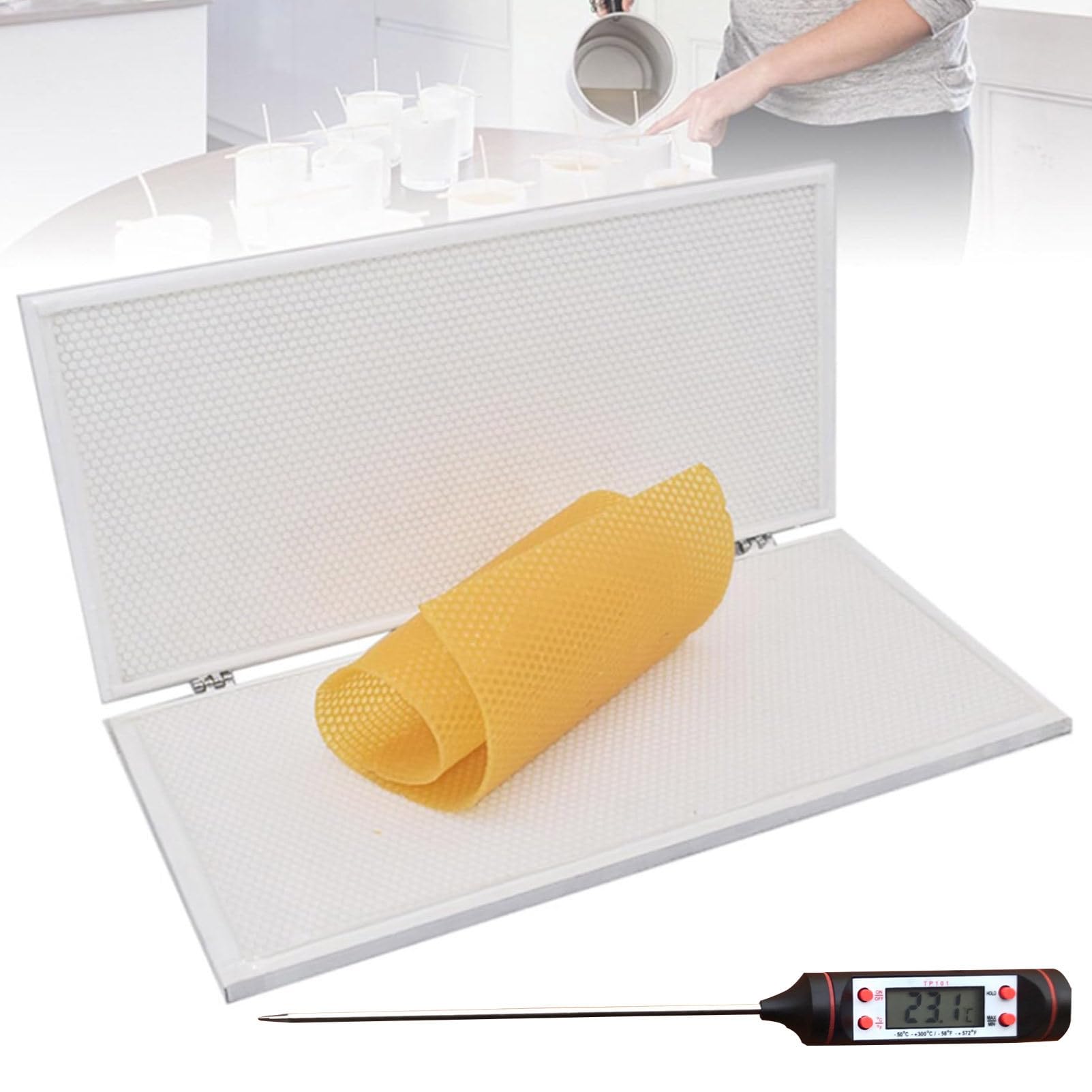 Oiyekntd Beeswax Foundation Machine, Silicone Bee Wax Embossing Sheet Mold, Available Honeycomb Diameters, Easy Demoulding, Beekeeping Supply 4.9mm