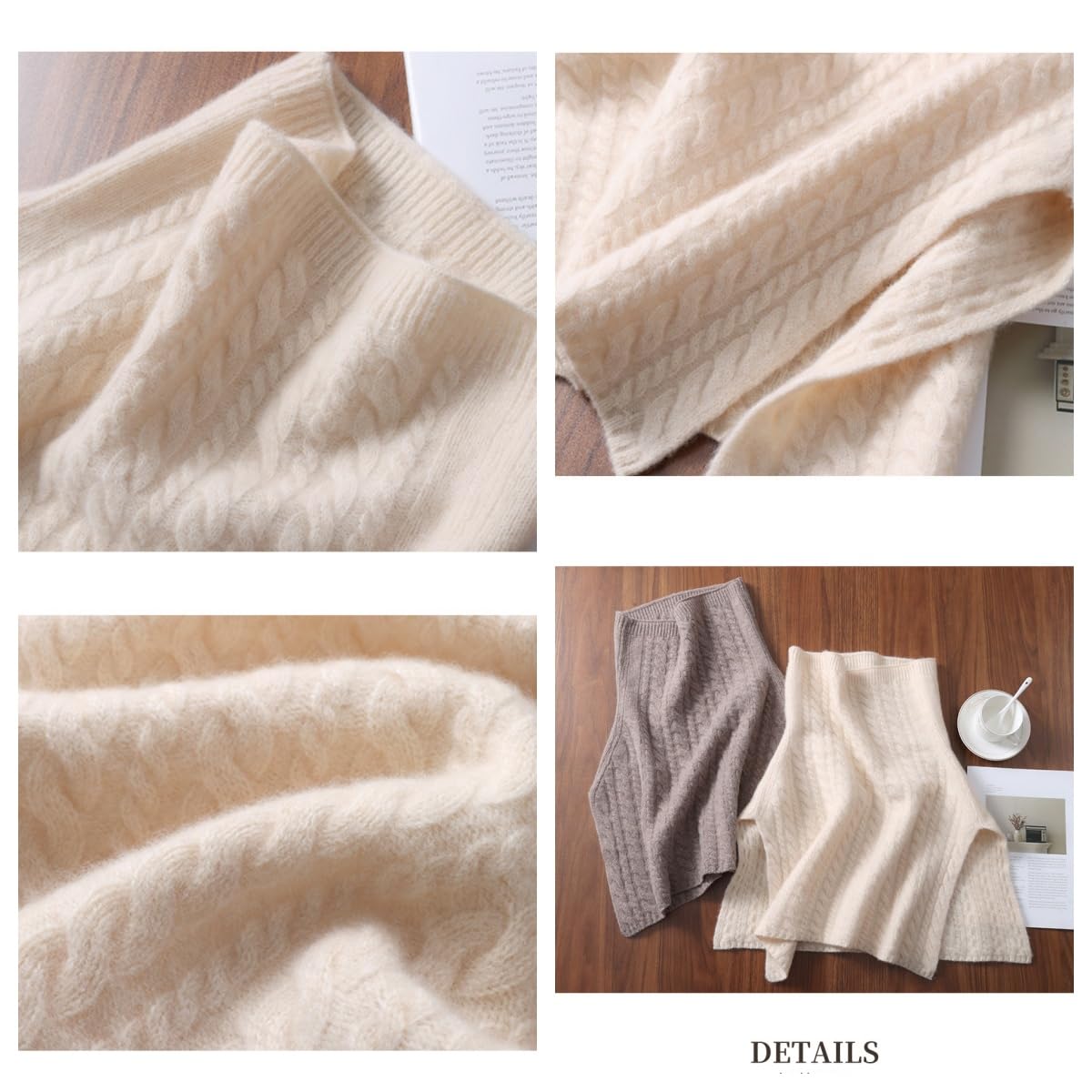 Poncho De Mujer Capa De Chal De Hombro Cálida Para Mujer 100% Lana Merino Tejido De Cable Chal Abrigo Grueso Cuello Alto Abertura Lateral Poncho Suéter Elegante Capa Corta En Capas Buf