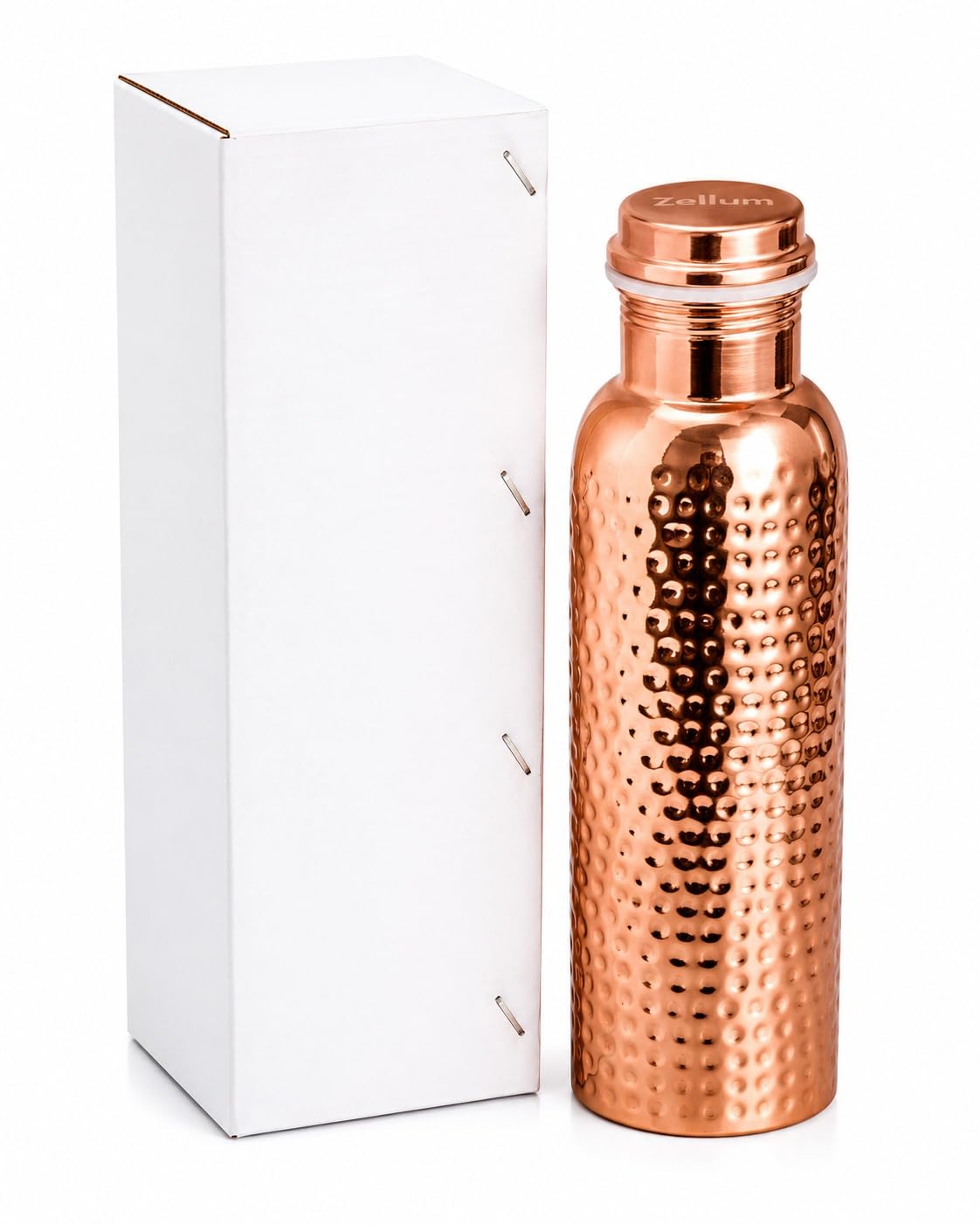 Prisme Copper Premium Pure Water Bottle 34Oz (1000Ml) – Handmade Hammered Ayurvedic Drinking Bottle, Leak-Proof & Heavy-Duty Design