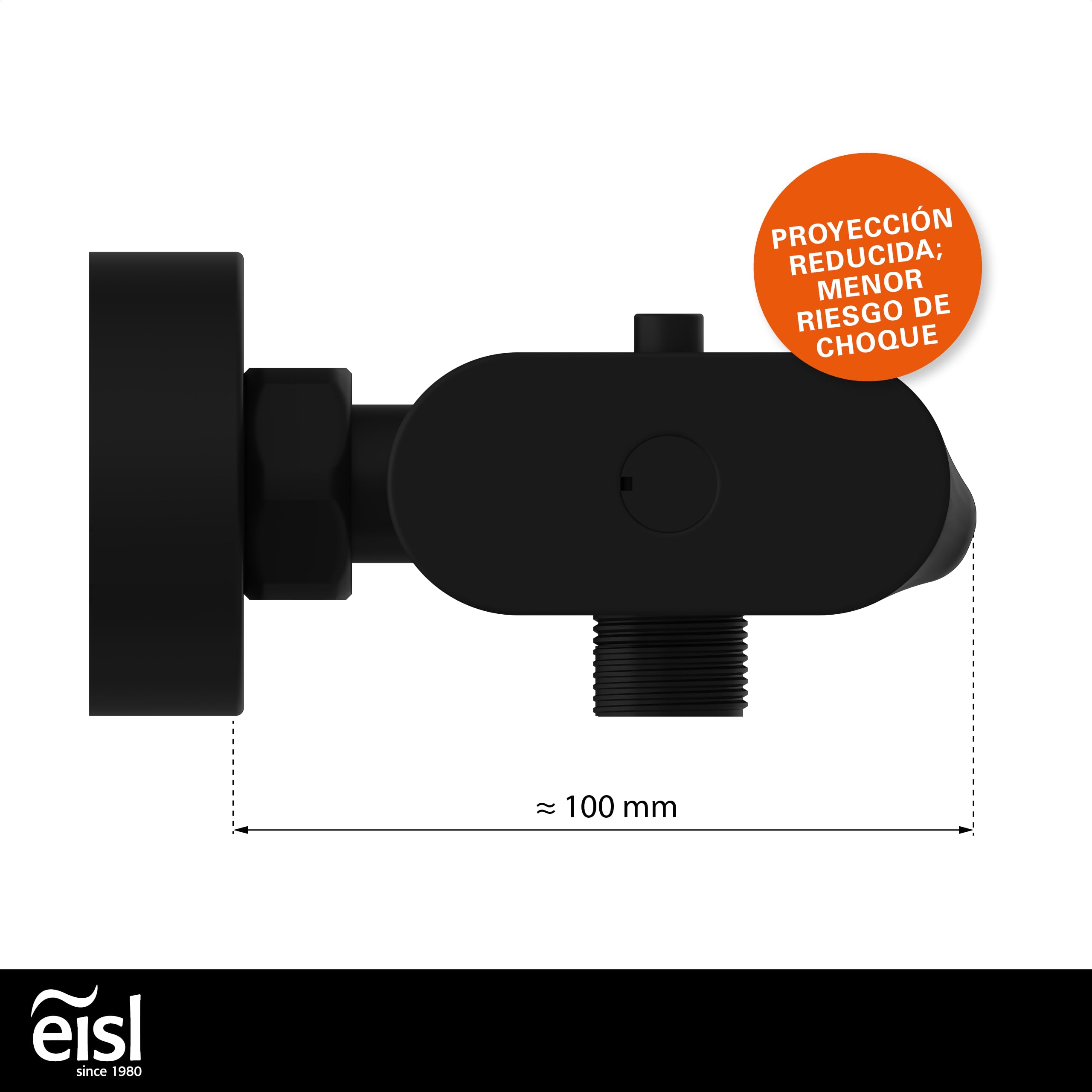 Grifo mezclador para bañera con regulación termostática, negro mate, caño cascada, bloqueo de seguridad 38 °C