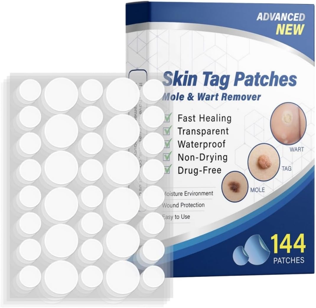Wart & Mole Removal Patches 144 PCS, Skin Tag Remover for Face & Neck, Fast Safe Effective Verruca Mark Removal