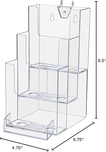 Vista 23 de Marketing Holders Paquete de 10 soportes para folletos para trípticos de 4 pulgadas de ancho y tarjetas de visita de 3.5 x 2 pulgadas, acrílico