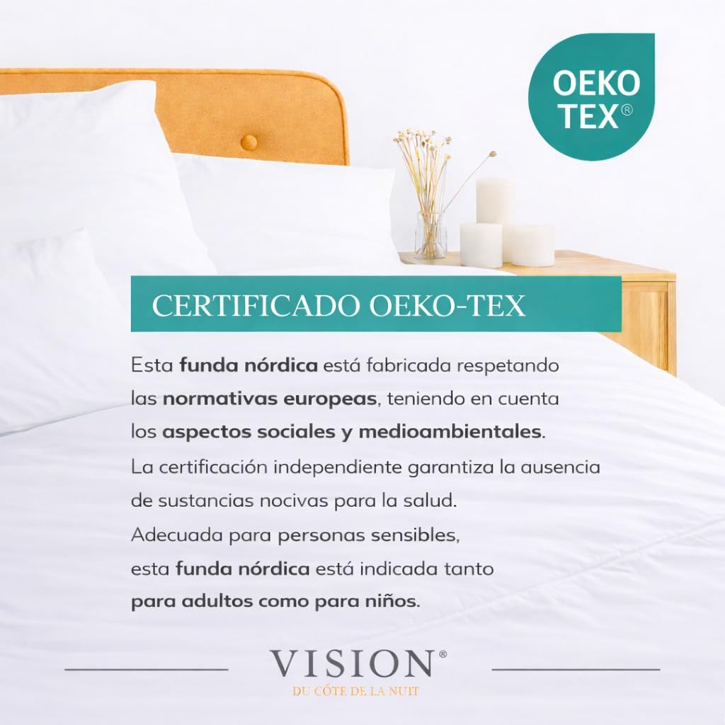 Vision Juego de Cama Reversible 100% Algodón – Blanco – Cama Kingsize (260x240 cm) – Incluye Funda Nórdica y 2 Fundas de Almohada (65x65 cm) – 57 Hilos, Suave y Confortable, Oeko-Tex