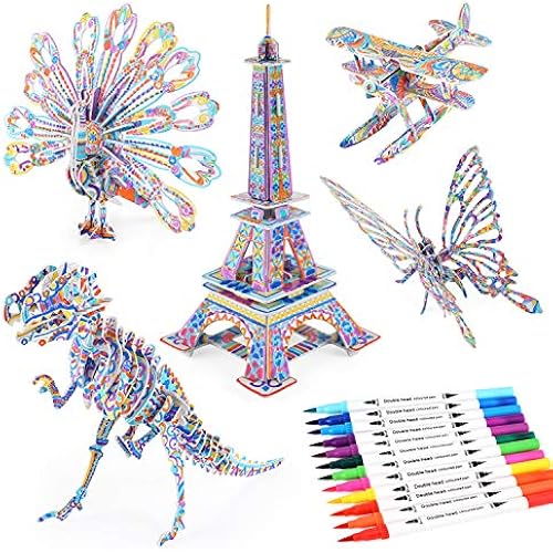 BEARUN 3D Coloring Puzzle Set, Arts and Crafts for Girls and Boys Age 6 7 8 9 10 11 12 Year Old, Fun Educational Painting Crafts Kit with Supplies for Kids, Birthday Toy Gift for Kids