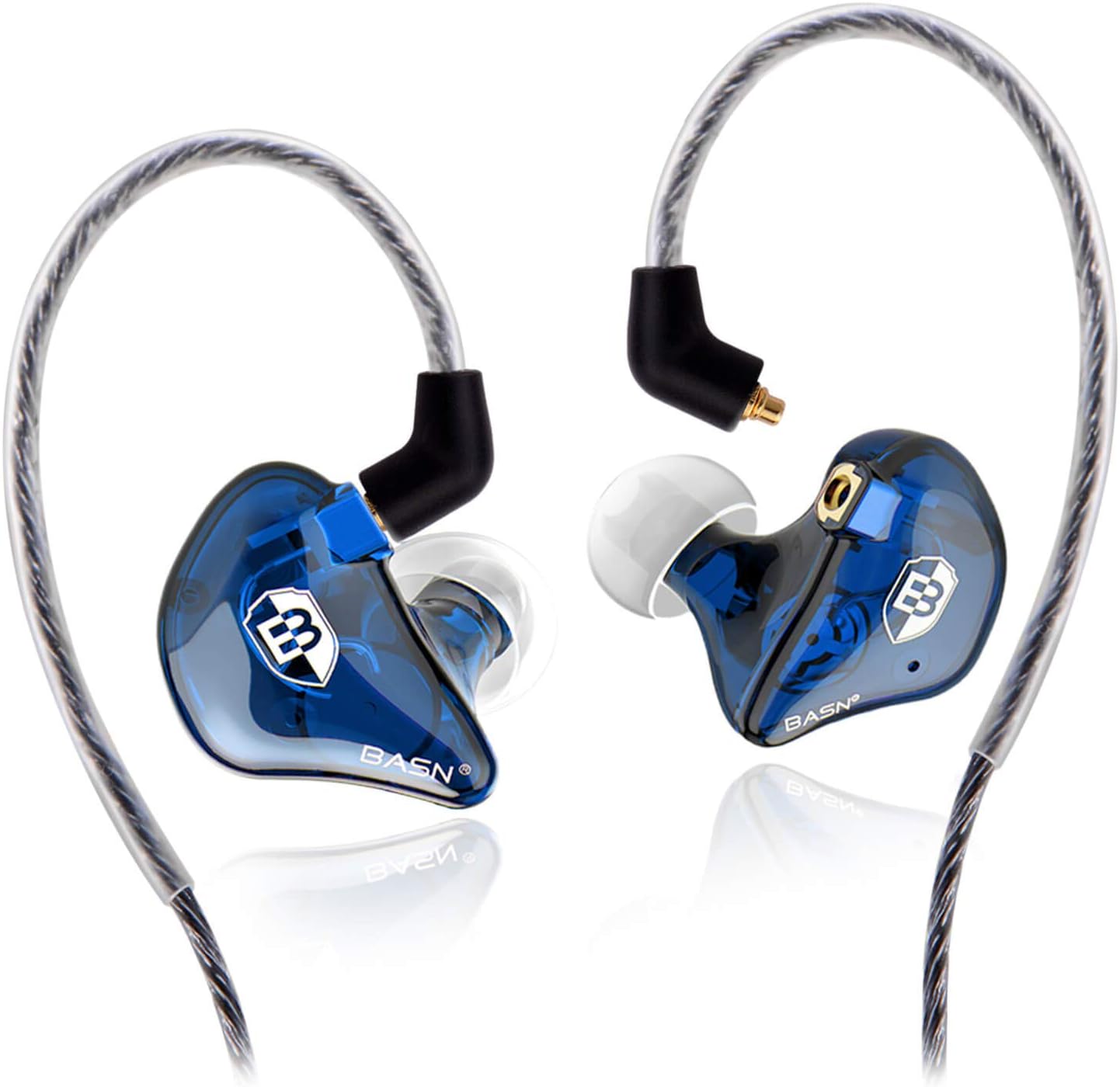 BASN High-Definition in Ear Monitor Headphones for Musicians with Detachable MMCX Earbuds; Dual Dynamic Drivers and Noise-Isolating (Blue)
