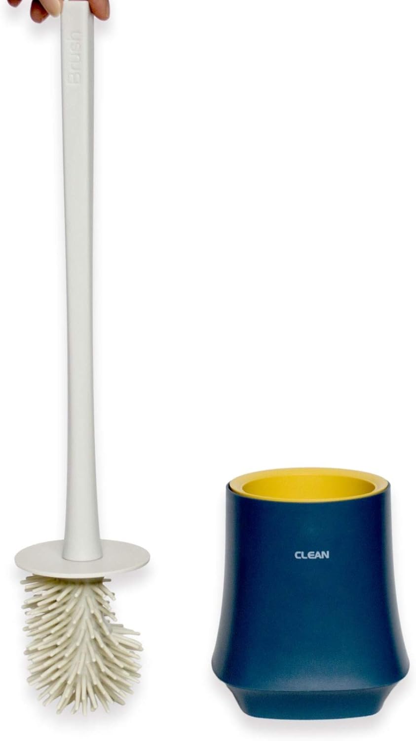 Best Deal Product Tubeshine Compact Toilet Brush and Holder, Silicone Cleaner with Quick Drying Holder, Automatic Air Drying, for Bathroom Toilet (Dark Blue)