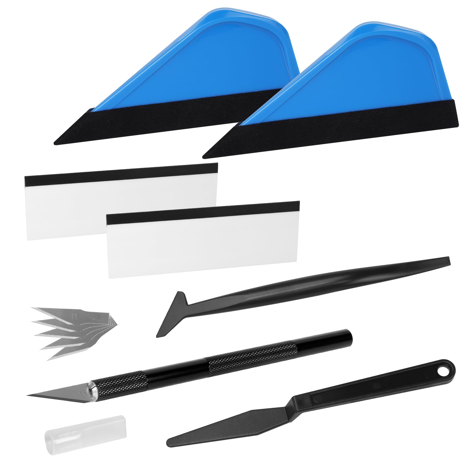 AiQInu 7 Stück Rakel für Folie, Rakelset zum Folieren mit Filzrakel Rakel, Präzisionsmesser,Kantennaht-Behandlungswerkzeug, mit 5 Klingen, Folienrakel, für Fensterfolien und Auto Folien