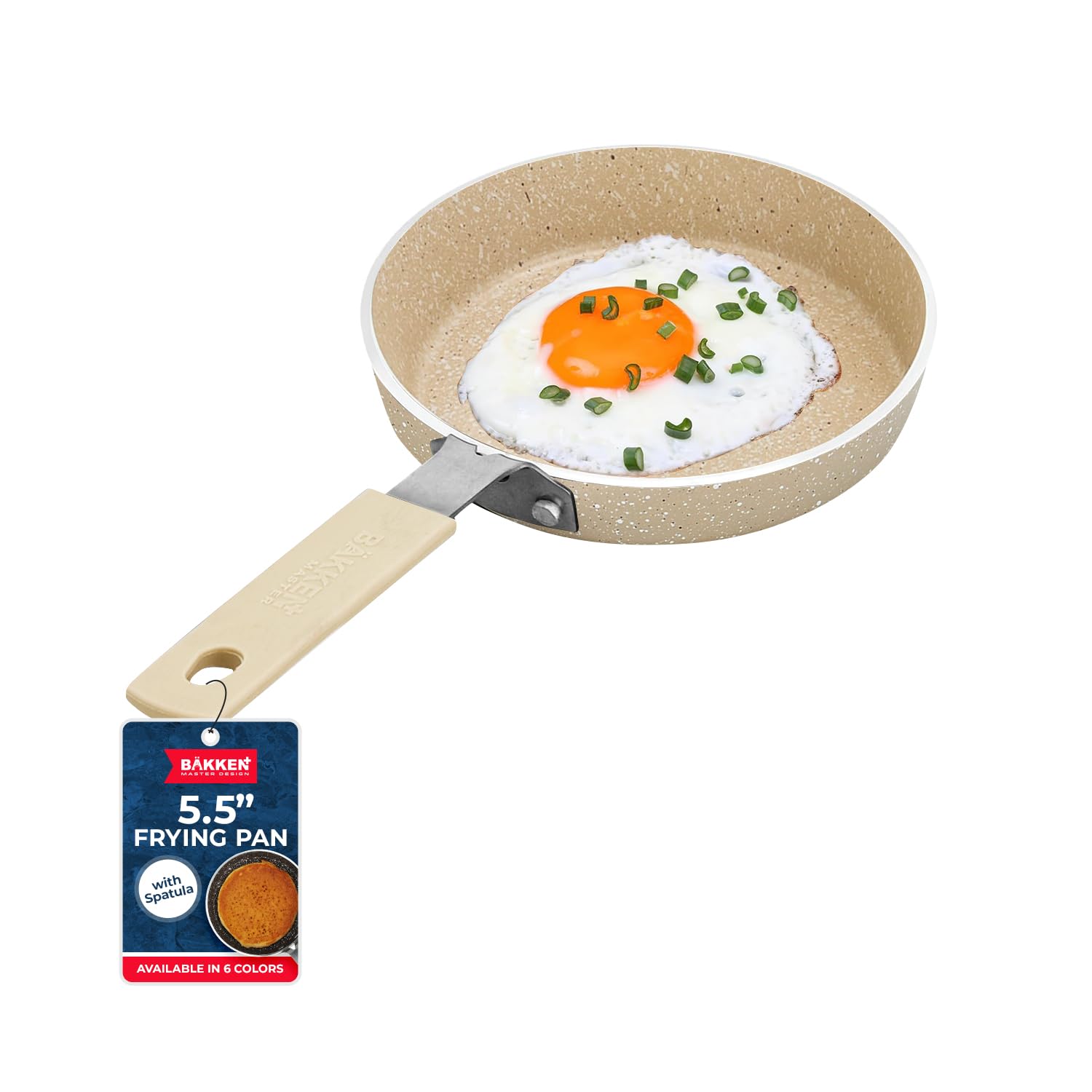 2-piece mini pan set  55 non-stick egg pan with spatula cool-touch handles heat-resistant up to 400 f food-grade safe for gas electric and ceramic cooktops white marble