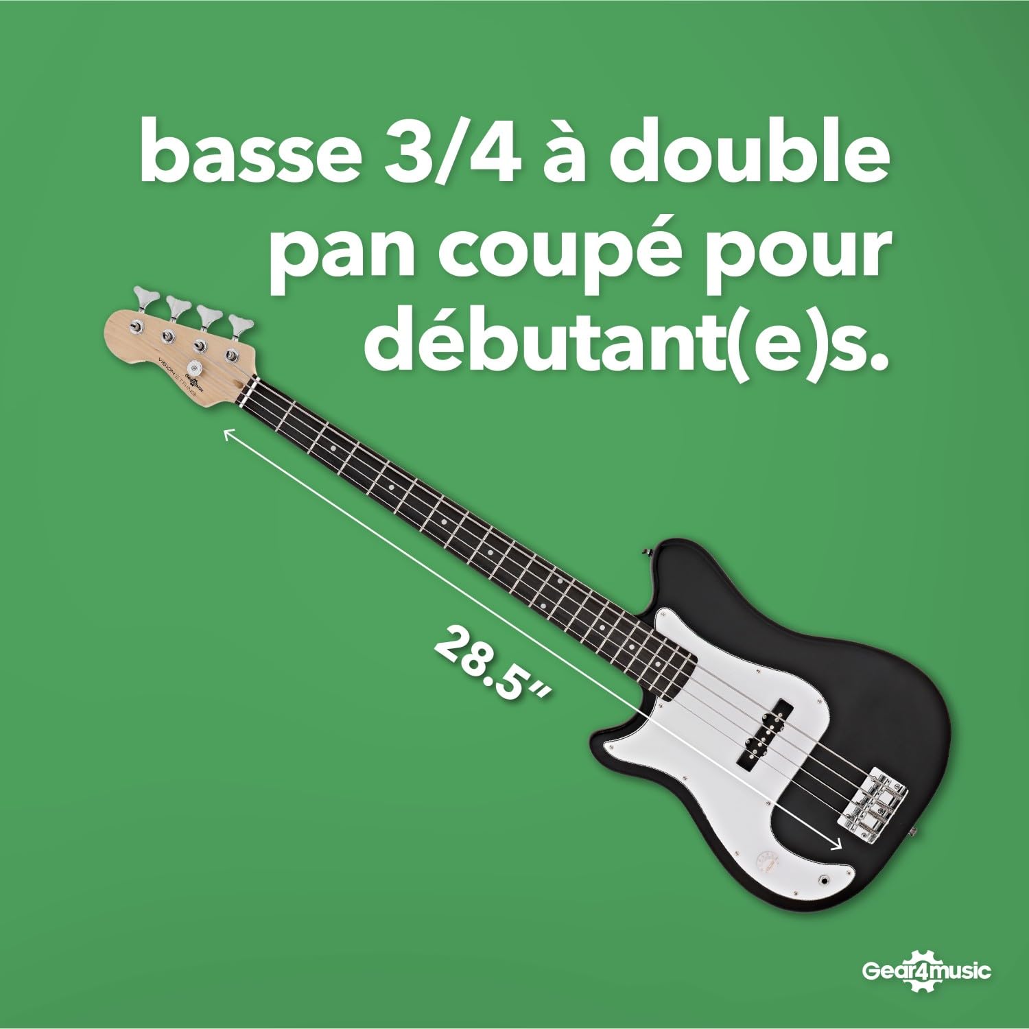 VISIONSTRING Kit Guitare Basse 3/4 Gaucher avec Ampli 10W et Accessoires