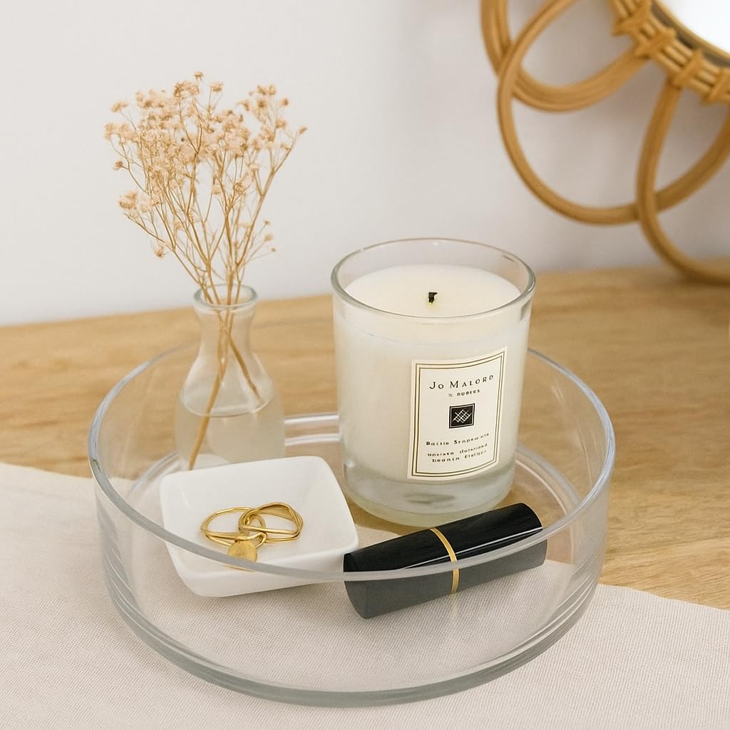 Crystal Clear Round Glass Decorative Plate/Terrarium Tray | Multipurpose Transparent Glass Plate for Home Décor, Flower Arrangement & Table Centerpiece (Thali 5 inch)