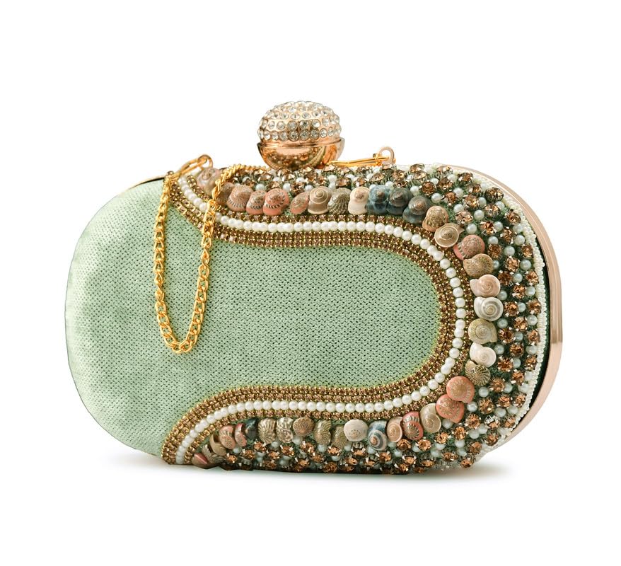 qhan Elegant Beaded Clutch Purse for Women – Emroidered Bag with Gold Chain, Rhinestone Clasp & Stone Detailing-picture-20