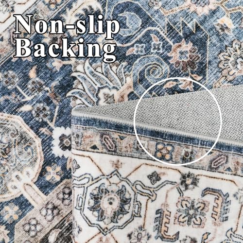 RUUGME Washable 3x5 Area Rug - Soft Area Rugs for Living Room Stain Resistant Carpet Vintage Lightweight Rugs for Bedroom with Non Slip Backing Indoor Home Decor Rugs 3x5 Navy