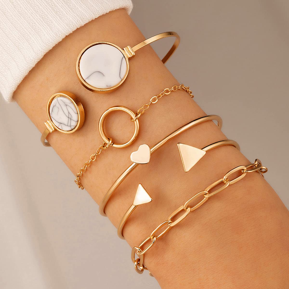5pc Contemporary Stackable Bracelet Set, Gold Plated