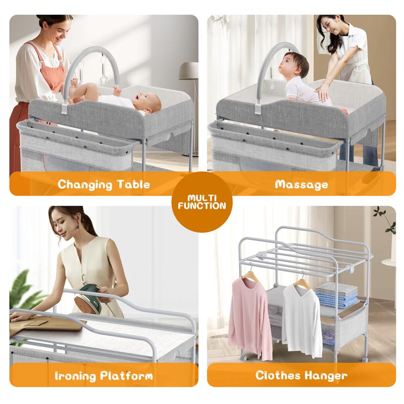 Image of Portable Baby Changing Table, Foldable Changing Table Dresser Changing Station for Infant, Height Adjustable Waterproof Diaper Changing Table, Mobile Nursery Organizer for Newborn Essentials PB01