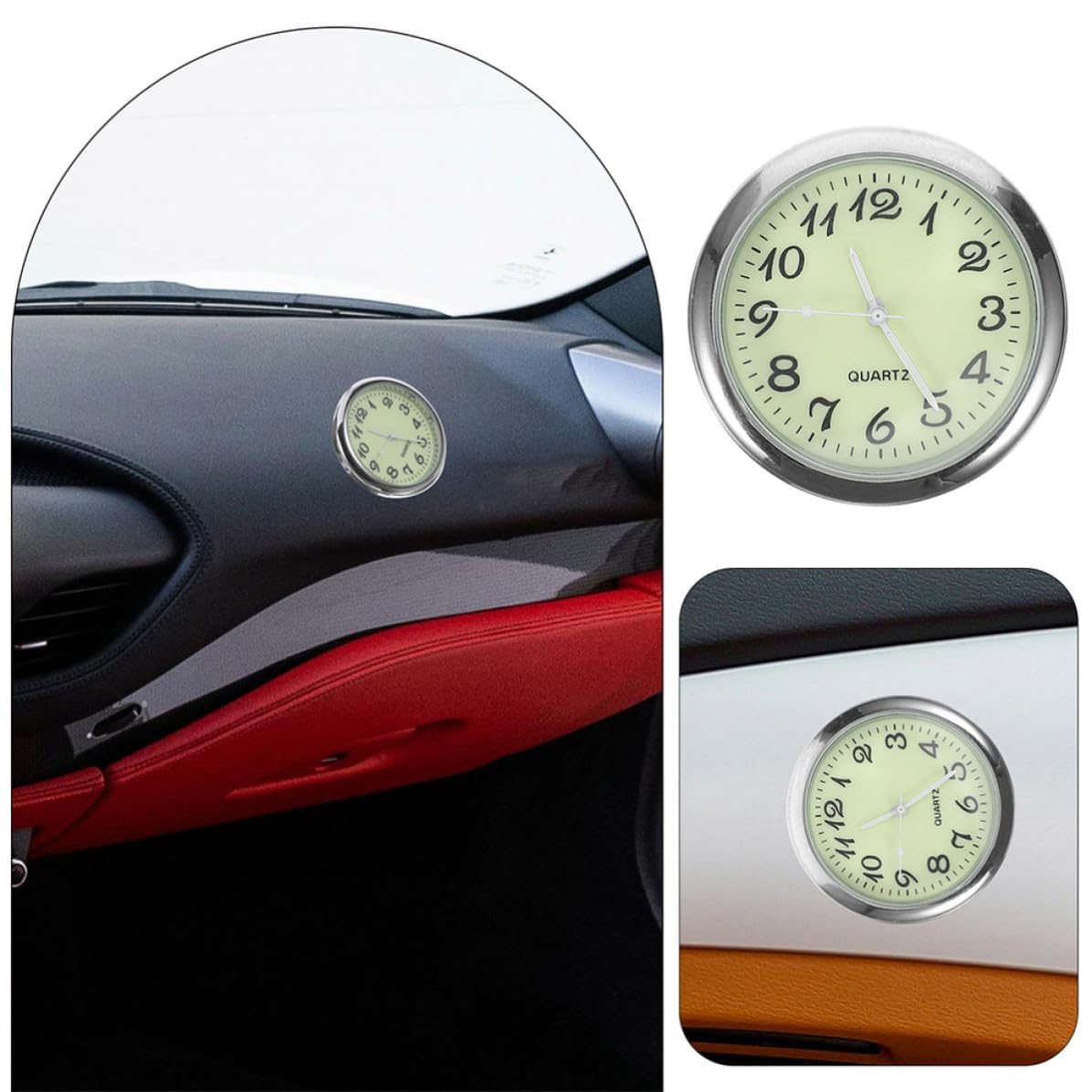 Ciieeo Car Dashboard Clock Unique Silver Design with Quartz Timekeeping Technology 2pcs Portable Metal and Glass Electronic Quartz Clock for Auto Vent for Vehicle Interior