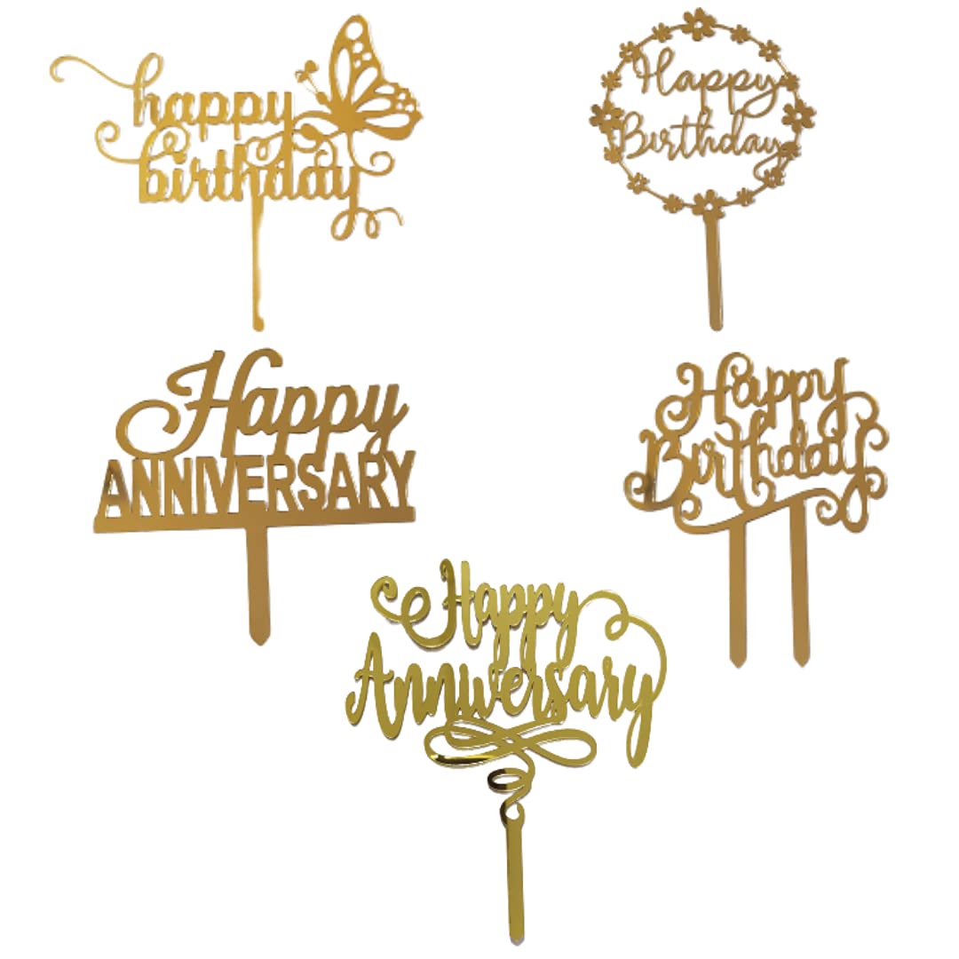 Yorkker Cake Toppers (Happy Birthday & Happy Anniversary) Golden Acrylic Cake Toppers for Kids Boys Girls Adult Birthday Cake Decoration Supplies/Cake Accessories 5 Pcs Large (B094WD6FNK) Amazon Price History, Amazon Price Tracker
