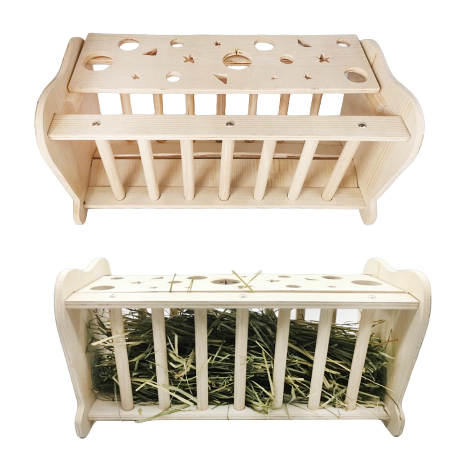 Hamiledyi Rabbit Wooden Hay Feeder Natural Wooden Guinea Pigs Hay Rack Large Capacity Rabbits Hay Holder Food Dispenser for Bunny Chinchilla - image 6