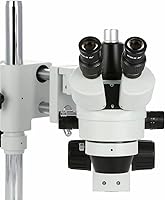 Vista 4 de AmScope SM-4T-80S Microscopio de zoom estéreo trinocular profesional, ocular WH10x, aumento 7X-45X, objetivo de zoom 0.7X-4.5X, anillo de luz LED