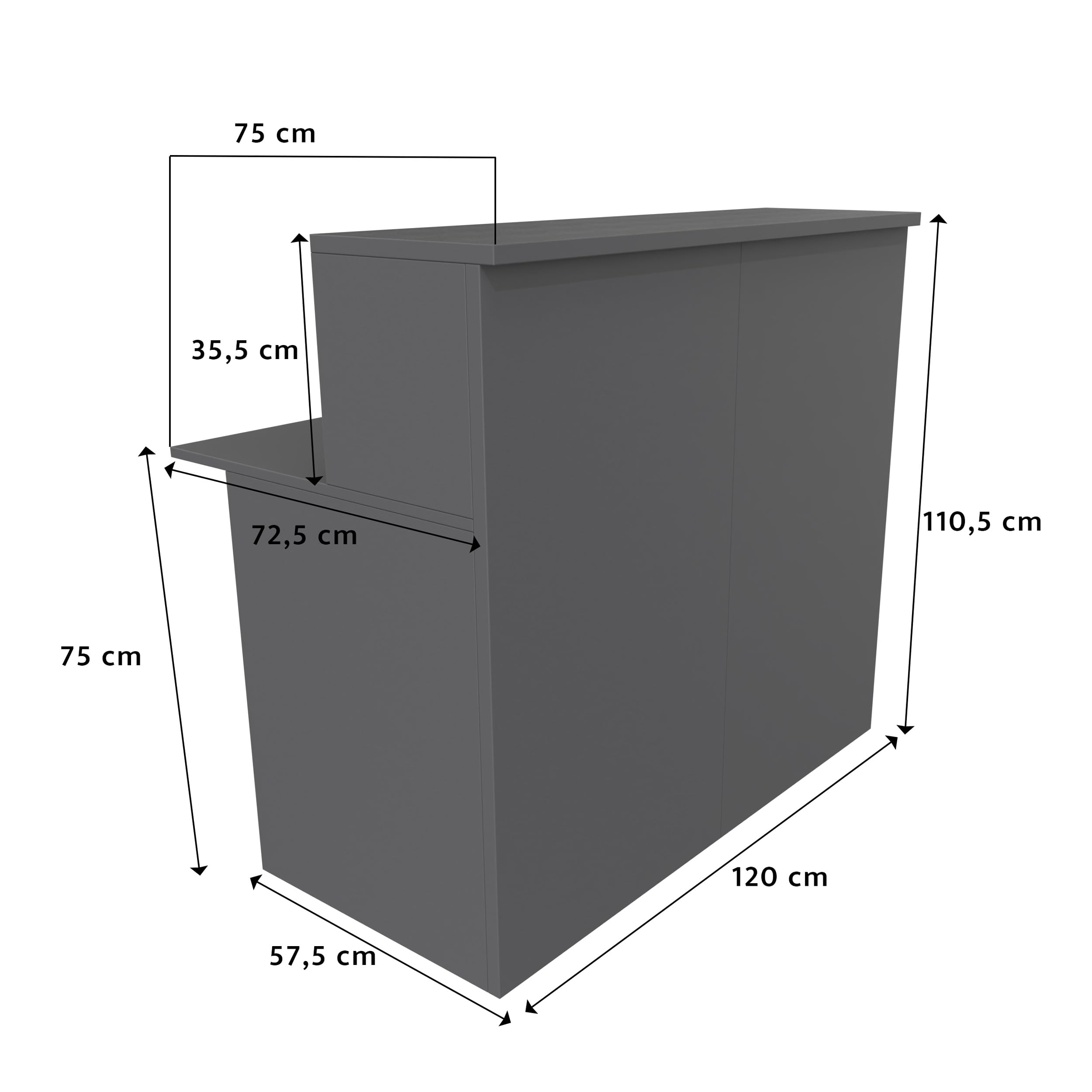 EIGENTLICH Empfangstheke modular moderne Rezeptionstheke Empfangstresen Hotellobby Empfangsbereich Bürotheke Praxistheke mit großer Arbeitsfläche Farbe anthrazit 120x75x110,5cm