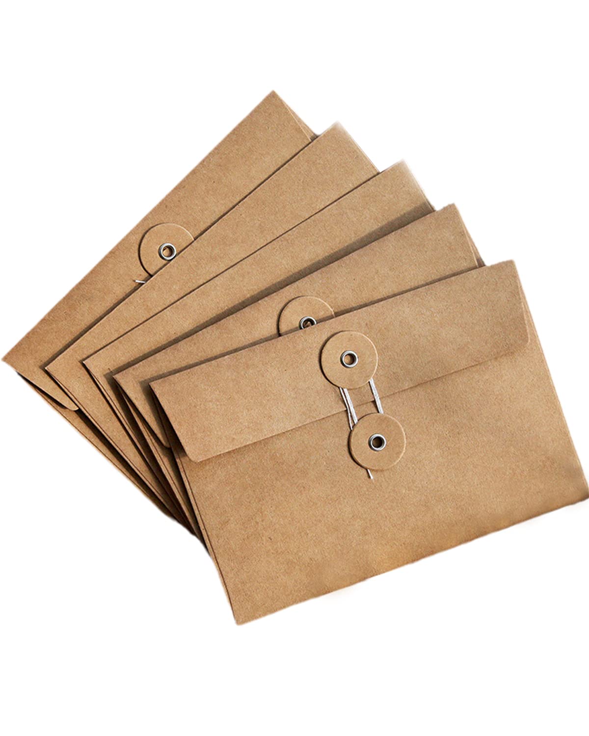 TOPYS Pack of 10 Kraft Brown String Envelope File Folder Project Pockets File Jacket Document Organizer Flat-No Expansion (6.7 * 11.5 inch Size)