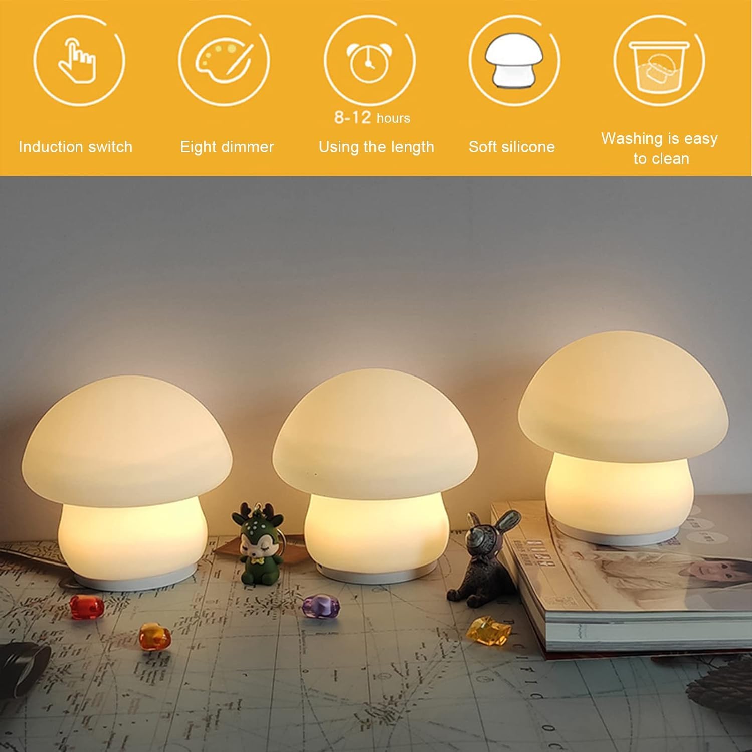 Único Luz Nocturna de Seta Bonita, lámpara de mesita de Noche pequeña de Silicona, luz Suave y Encantadora para habitación de niños con sueño Nocturno Junto a la Cama Luz de Noche