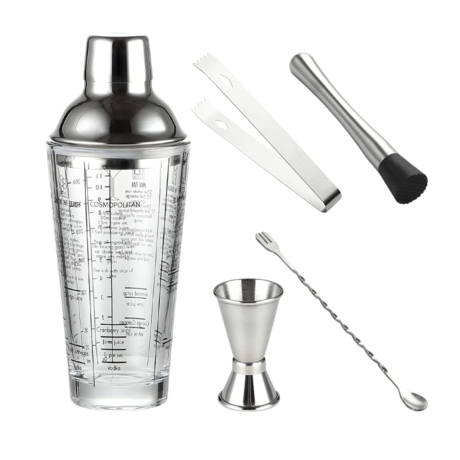 Coctelera de cóctel elegante en vidrio superior y acero inoxidable Liudan