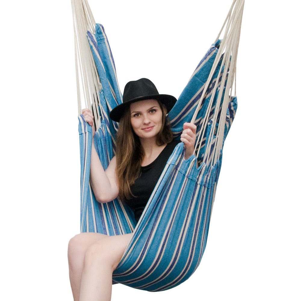 eyepower XL Hängesessel 185 x 130 cm für 2 Personen - Hängestuhl Outdoor & Indoor - Schwebesitz für Garten Balkon Terrasse - Relaxstuhl aus 100% Baumwolle - Sitzschaukel im Boho Stil ohne Gestell