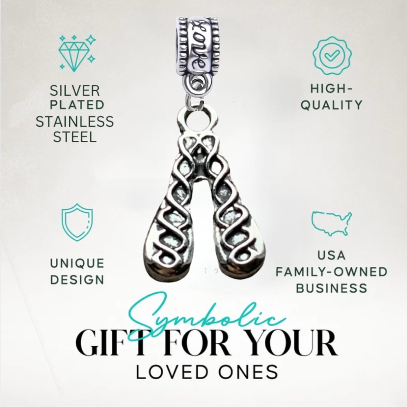 Ballet Shoe Charm Bead – Dance Jewelry for Dancers & Ballet Lovers – Compatible with Pandora, Chamilia, Troll & European Bracelets – Gift for Ballerinas - Image 2